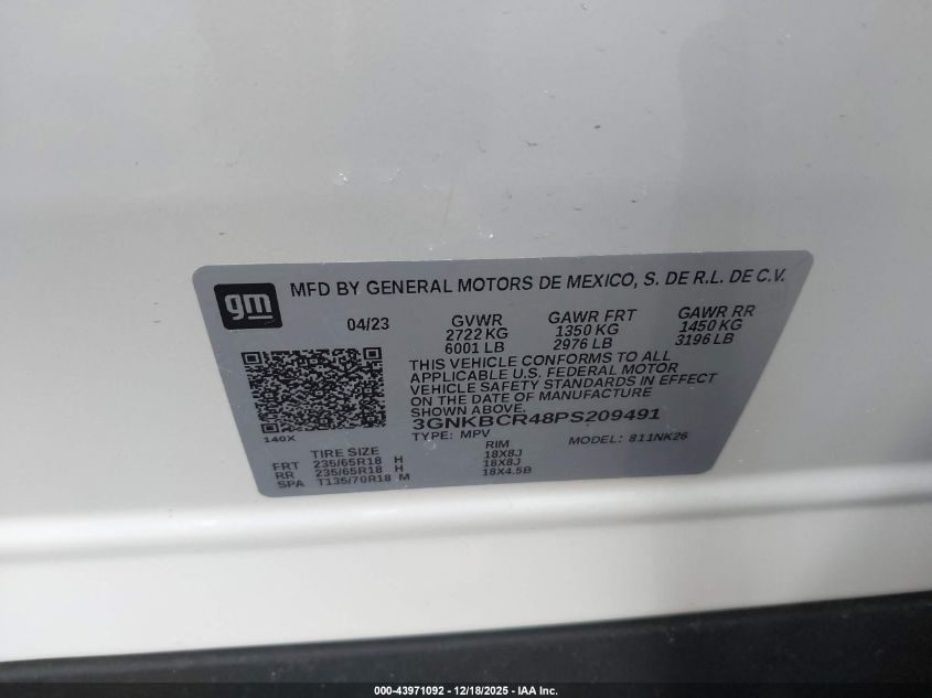 2023 Chevrolet Blazer Fwd 2Lt VIN: 3GNKBCR48PS209491 Lot: 43971092