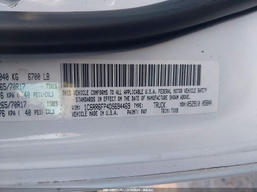 2013 Ram 1500 Tradesman VIN: 1C6RR6FP4DS694469 Lot: 43971126