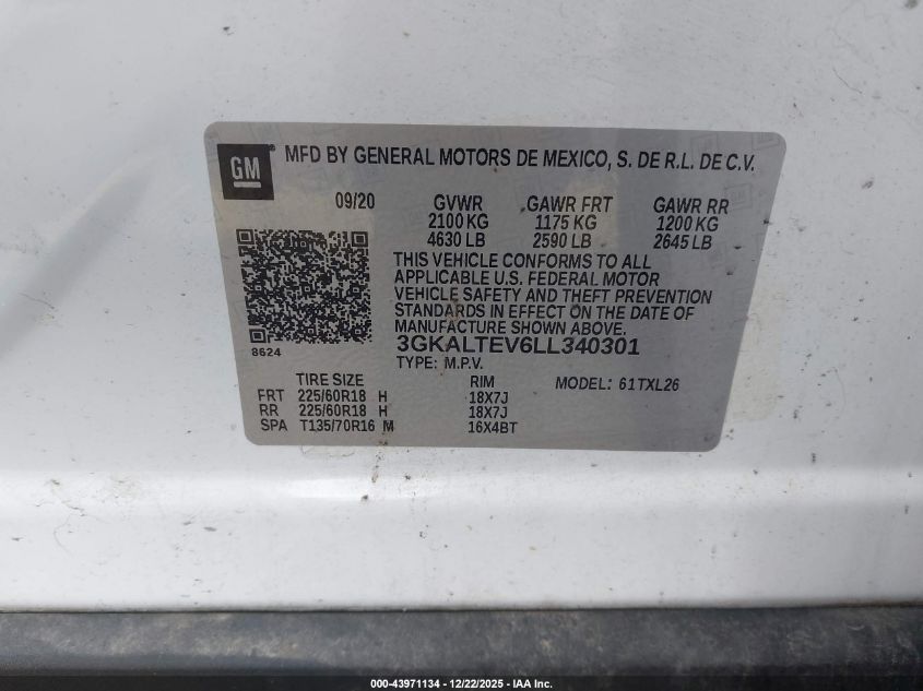 2020 GMC Terrain Awd Sle VIN: 3GKALTEV6LL340301 Lot: 43971134
