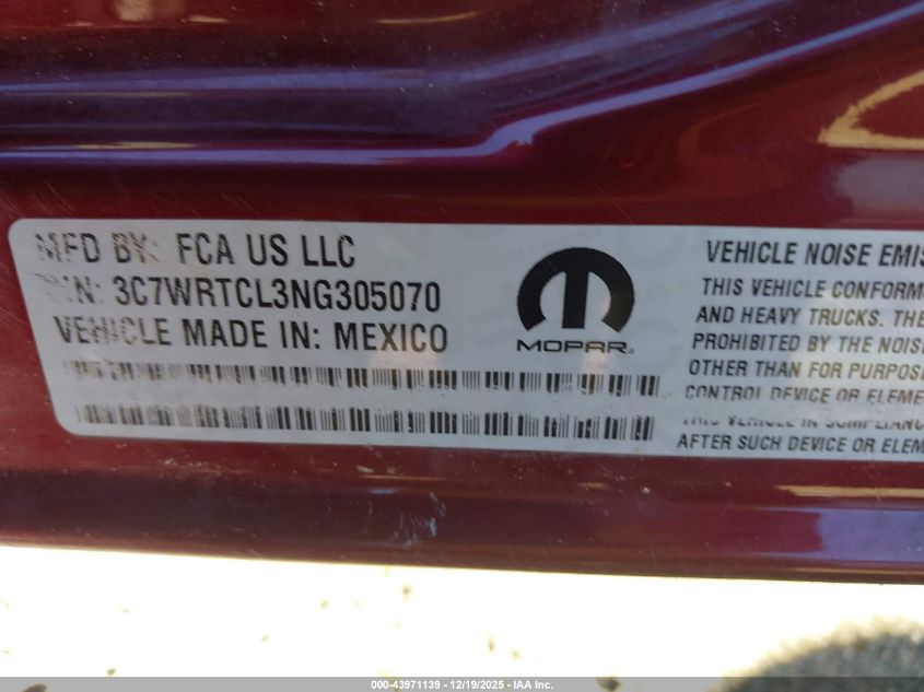 2022 Ram 3500 Chassis Tradesman/Slt/Laramie/Limited VIN: 3C7WRTCL3NG305070 Lot: 43971139