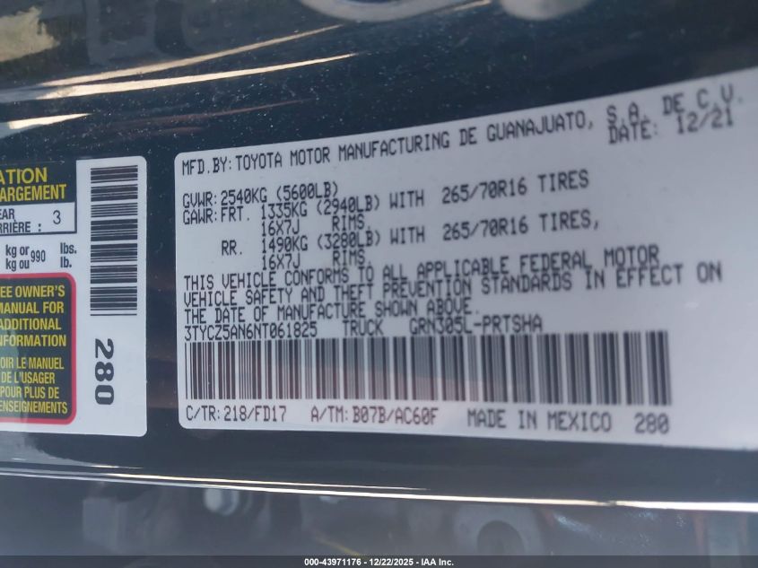 2022 Toyota Tacoma Trd Off Road VIN: 3TYCZ5AN6NT061825 Lot: 43971176
