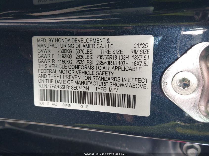 2025 Honda Cr-V Hybrid Sport-L VIN: 7FARS6H81SE074244 Lot: 43971181