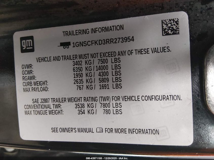 2024 Chevrolet Suburban 2Wd Premier VIN: 1GNSCFKD3RR273954 Lot: 43971188