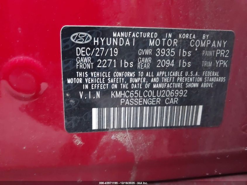 2020 Hyundai Ioniq Hybrid Blue VIN: KMHC65LC0LU206992 Lot: 43971195