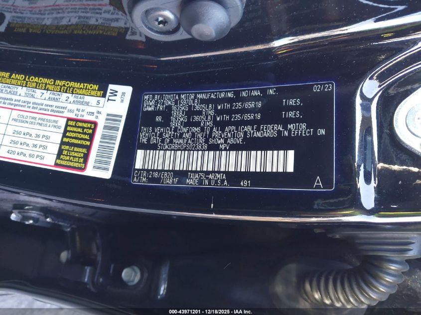 2023 Toyota Highlander Xle VIN: 5TDKDRBH0PS023838 Lot: 43971201