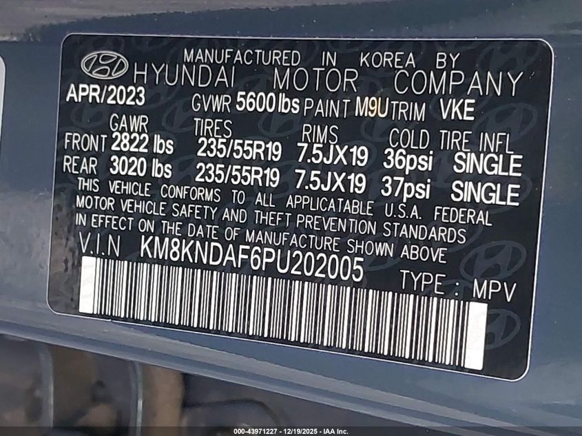 2023 Hyundai Ioniq 5 Sel VIN: KM8KNDAF6PU202005 Lot: 43971227