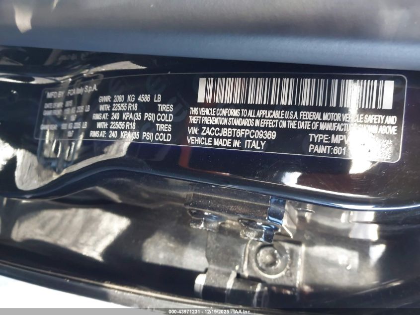 2015 Jeep Renegade Latitude VIN: ZACCJBBT6FPC09369 Lot: 43971231