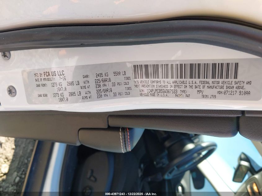 2016 Jeep Cherokee 75Th Anniversary VIN: 1C4PJMCB5GW367533 Lot: 43971243