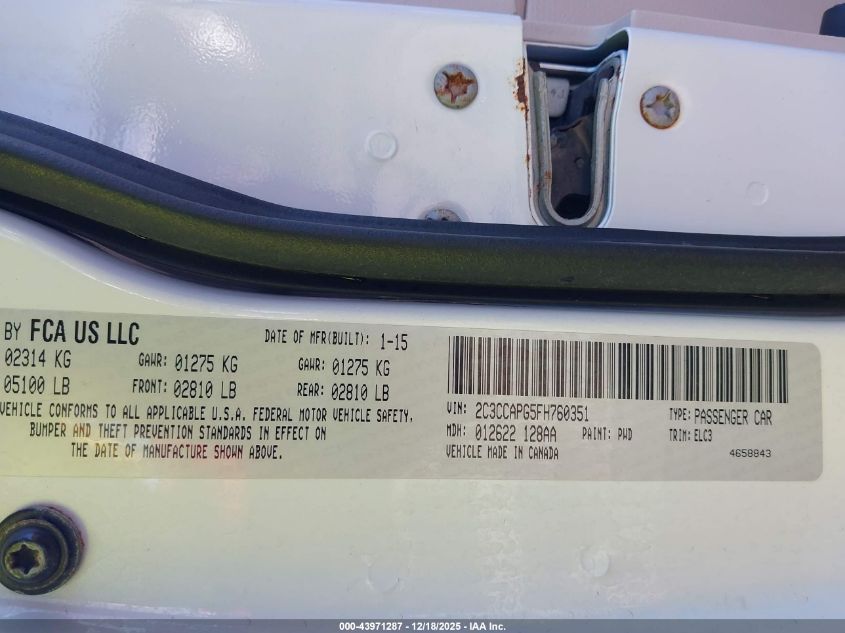 2015 Chrysler 300C Platinum VIN: 2C3CCAPG5FH760351 Lot: 43971287