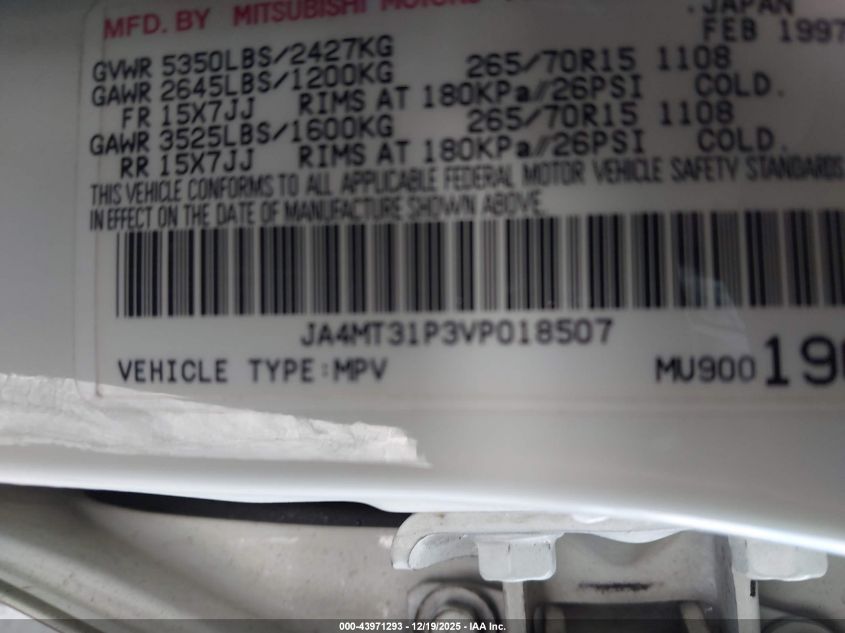 1997 Mitsubishi Montero Sport Ls VIN: JA4MT31P3VP018507 Lot: 43971293