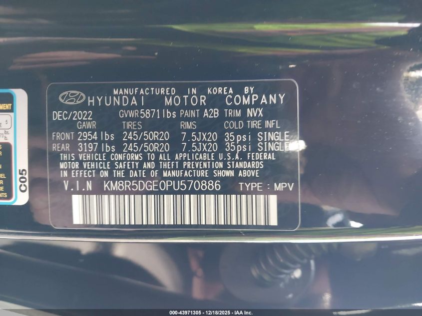 2023 Hyundai Palisade Limited VIN: KM8R5DGE0PU570886 Lot: 43971305