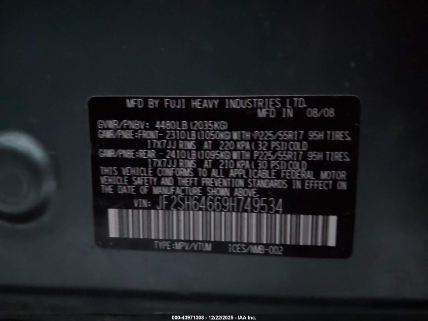 2009 Subaru Forester 2.5X Limited VIN: JF2SH64669H749534 Lot: 43971308