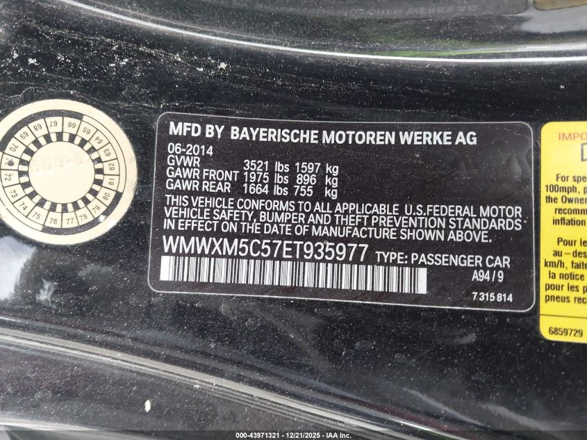 2014 Mini Hardtop Cooper VIN: WMWXM5C57ET935977 Lot: 43971321