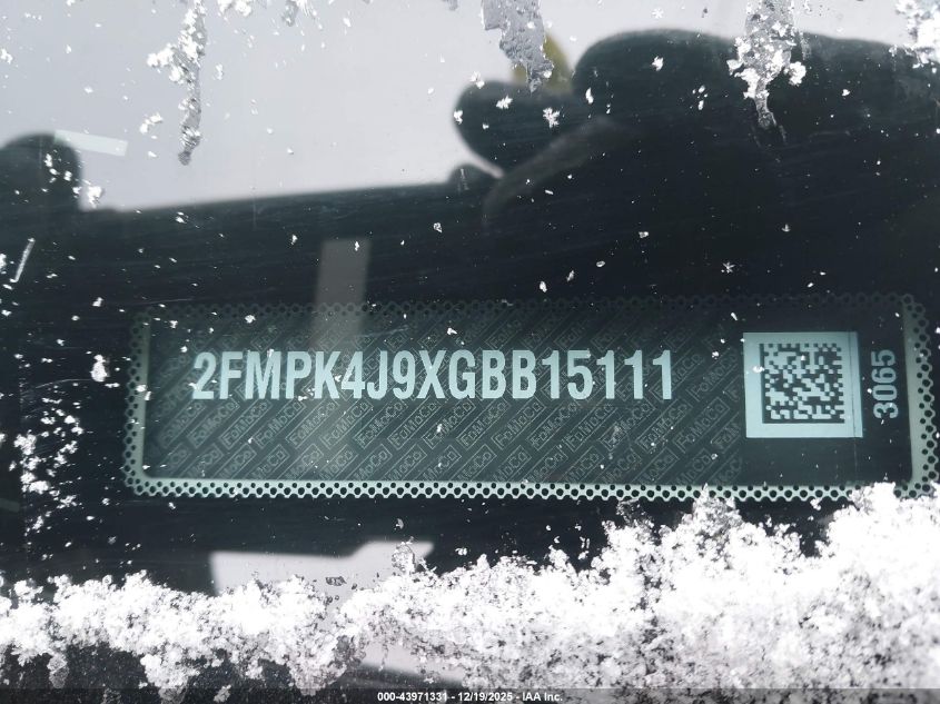 2016 Ford Edge Sel VIN: 2FMPK4J9XGBB15111 Lot: 43971331