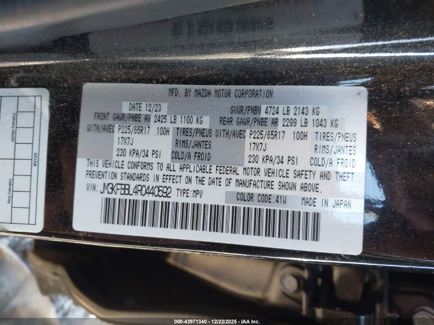 2024 Mazda Cx-5 2.5 S Select VIN: JM3KFBBL4R0440592 Lot: 43971340