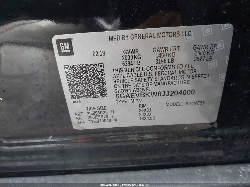 2018 Buick Enclave Premium VIN: 5GAEVBKW8JJ204000 Lot: 43971358