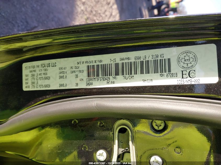 2015 Ram 1500 Longhorn VIN: 1C6RR7WG9FS783429 Lot: 43971367