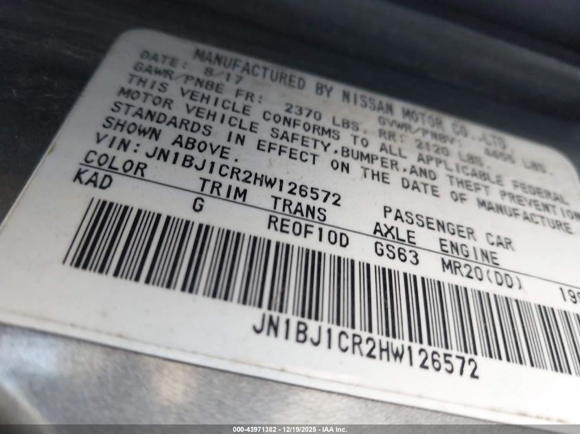 2017 Nissan Rogue Sport S VIN: JN1BJ1CR2HW126572 Lot: 43971382