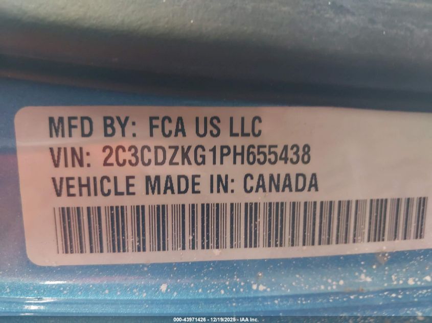 2023 Dodge Challenger Gt Awd VIN: 2C3CDZKG1PH655438 Lot: 43971426