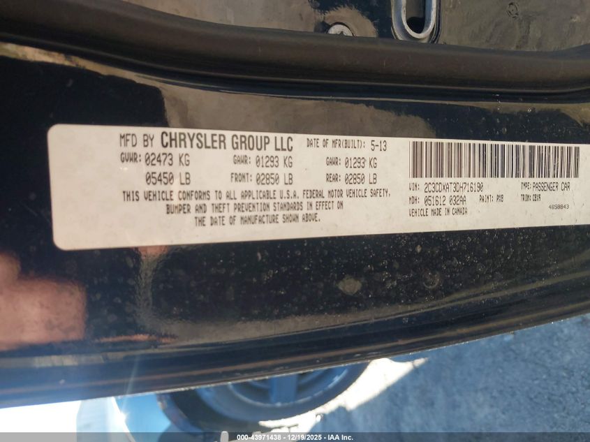 2013 Dodge Charger Police VIN: 2C3CDXAT3DH716190 Lot: 43971438