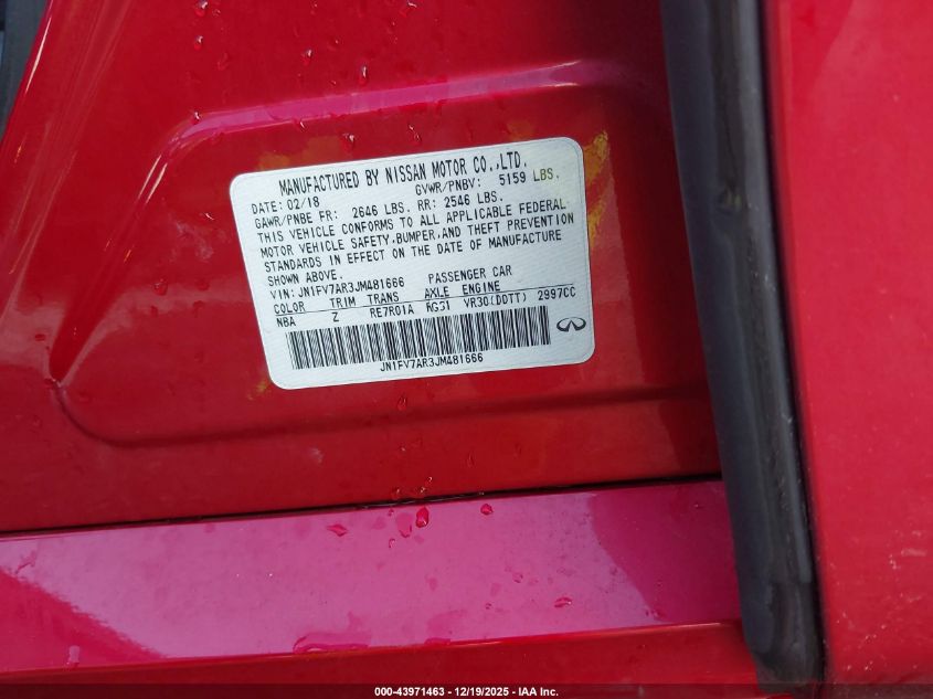 2018 Infiniti Q50 3.0T Red Sport 400 VIN: JN1FV7AR3JM481666 Lot: 43971463