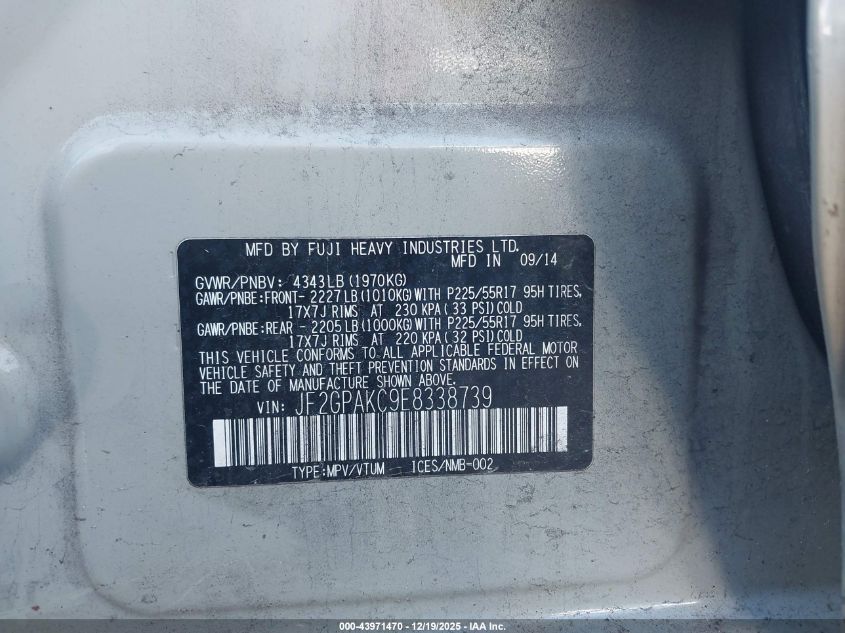 2014 Subaru Xv Crosstrek 2.0I Limited VIN: JF2GPAKC9E8338739 Lot: 43971470