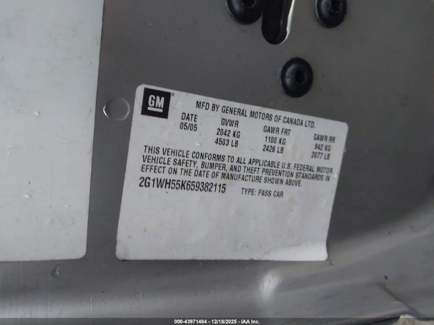 2005 Chevrolet Impala Ls VIN: 2G1WH55K659382115 Lot: 43971484