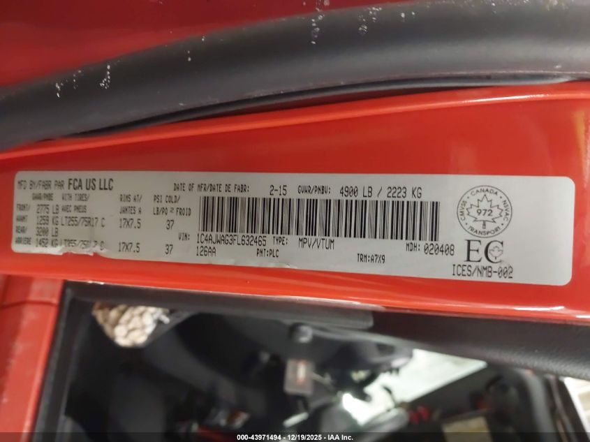 2015 Jeep Wrangler Sport VIN: 1C4AJWAG3FL632465 Lot: 43971494