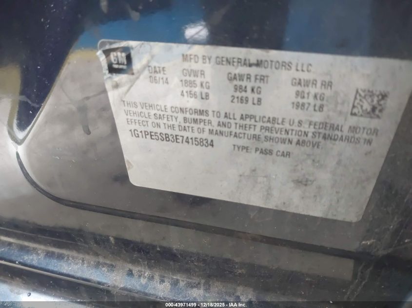 2014 Chevrolet Cruze 2Lt Auto VIN: 1G1PE5SB3E7415834 Lot: 43971499