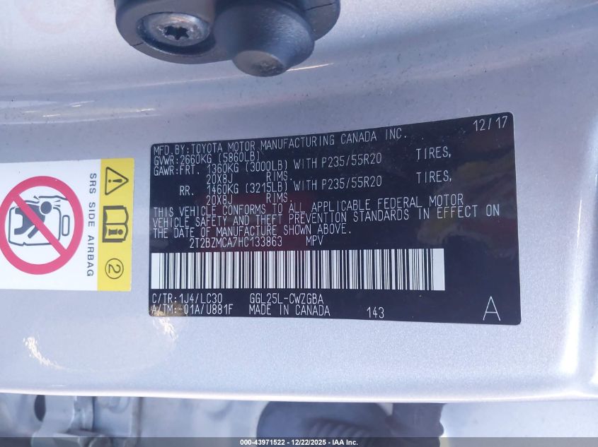 2017 Lexus Rx 350 F Sport VIN: 2T2BZMCA7HC133863 Lot: 43971522