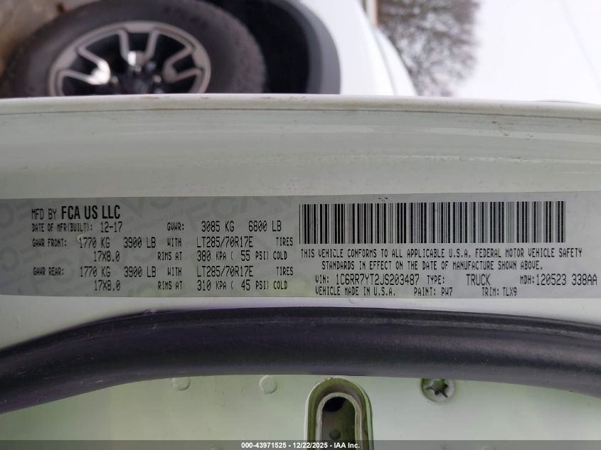 2018 Ram 1500 Rebel 4X4 5'7 Box VIN: 1C6RR7YT2JS203487 Lot: 43971525