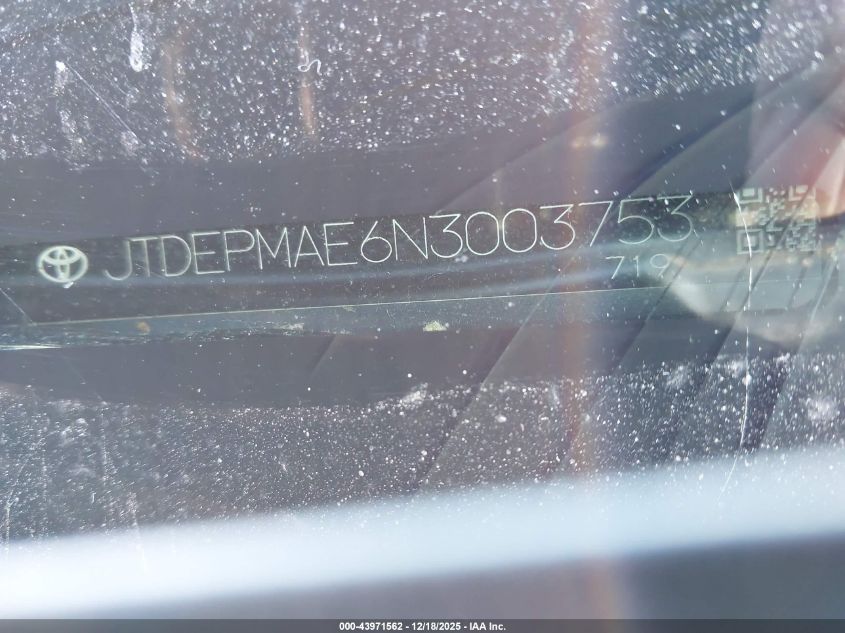 2022 Toyota Corolla Le VIN: JTDEPMAE6N3003753 Lot: 43971562
