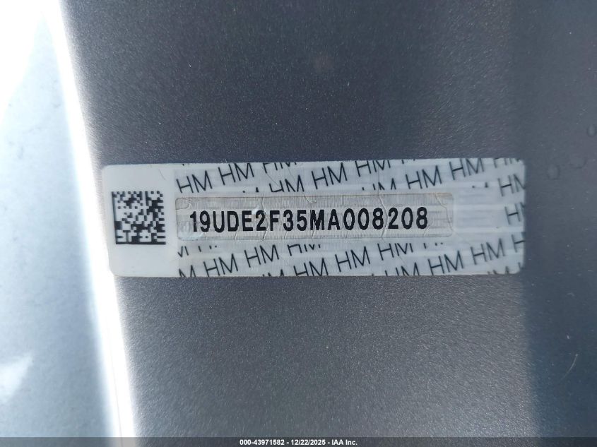 2021 Acura Ilx Standard VIN: 19UDE2F35MA008208 Lot: 43971582