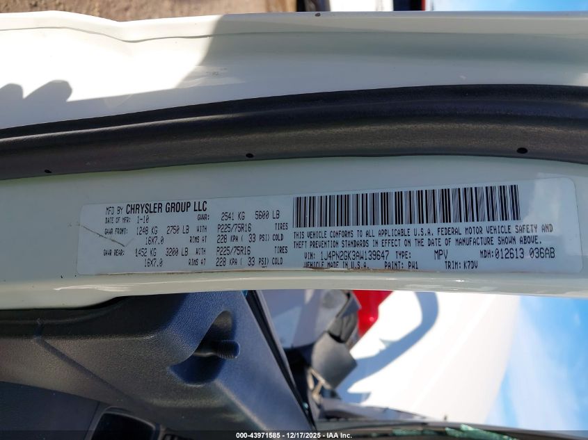 2010 Jeep Liberty Sport VIN: 1J4PN2GK3AW139647 Lot: 43971585