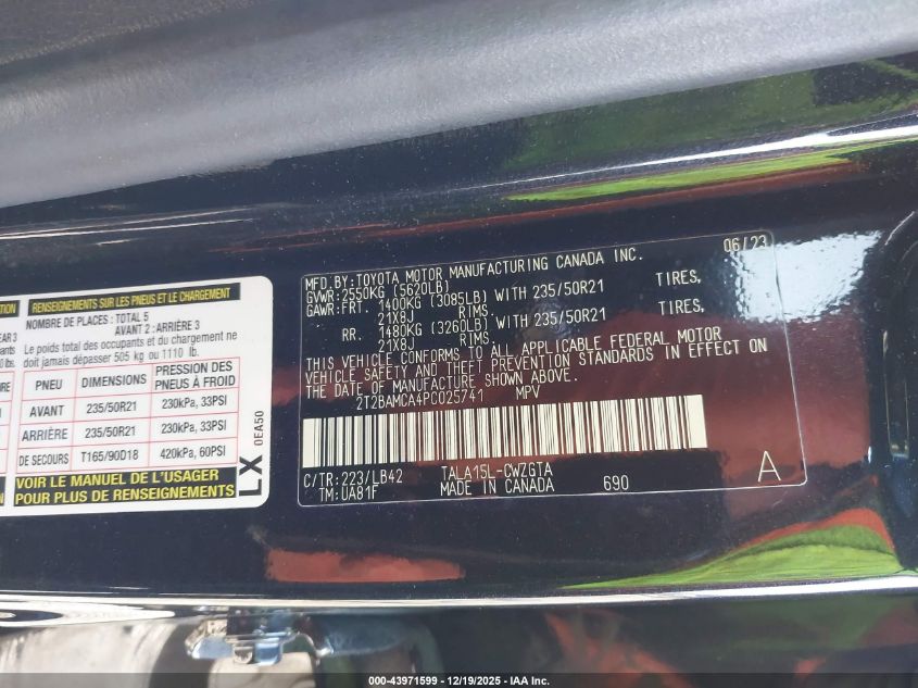 2023 Lexus Rx 350 Premium Plus VIN: 2T2BAMCA4PC025741 Lot: 43971599