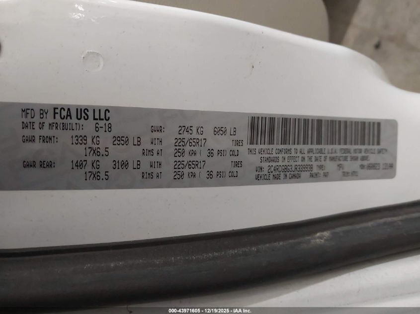 2018 Dodge Grand Caravan Se VIN: 2C4RDGBG3JR339938 Lot: 43971605