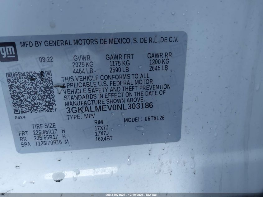 2022 GMC Terrain Fwd Sle VIN: 3GKALMEV0NL303186 Lot: 43971628