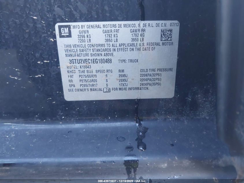 2014 GMC Sierra 1500 Slt VIN: 3GTU2VEC1EG180488 Lot: 43971637