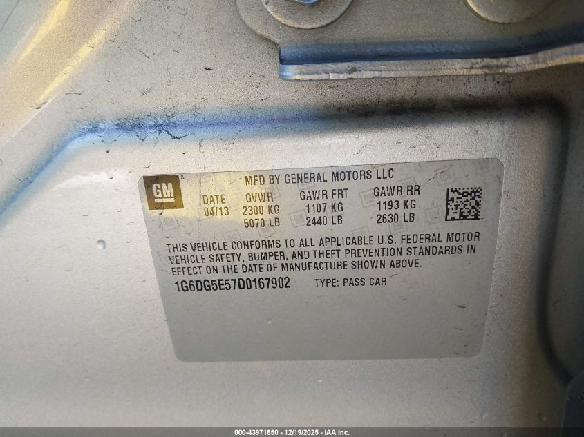 2013 Cadillac Cts Luxury VIN: 1G6DG5E57D0167902 Lot: 43971650
