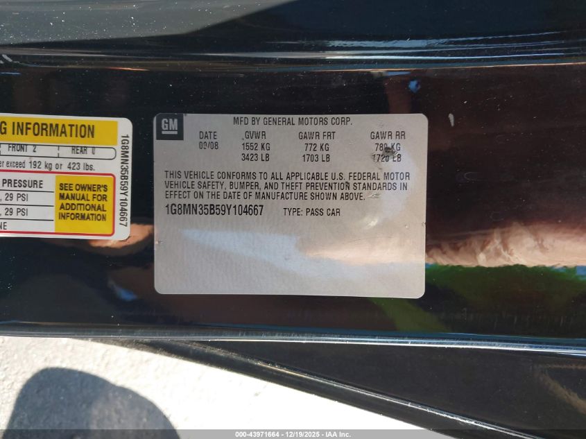 2009 Saturn Sky VIN: 1G8MN35B59Y104667 Lot: 43971664