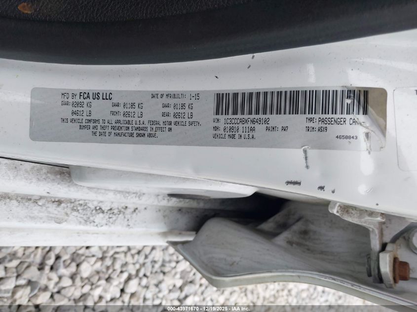 2015 Chrysler 200 Limited VIN: 1C3CCCABXFN649102 Lot: 43971670