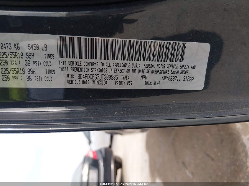 2018 Dodge Journey Gt VIN: 3C4PDCEG7JT380985 Lot: 43971677