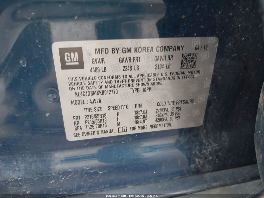 2019 Buick Encore Awd Essence VIN: KL4CJGSMXKB912770 Lot: 43971680