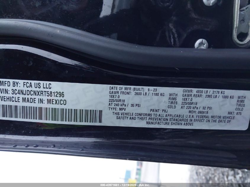 2024 Jeep Compass Limited 4X4 VIN: 3C4NJDCNXRT581296 Lot: 43971681