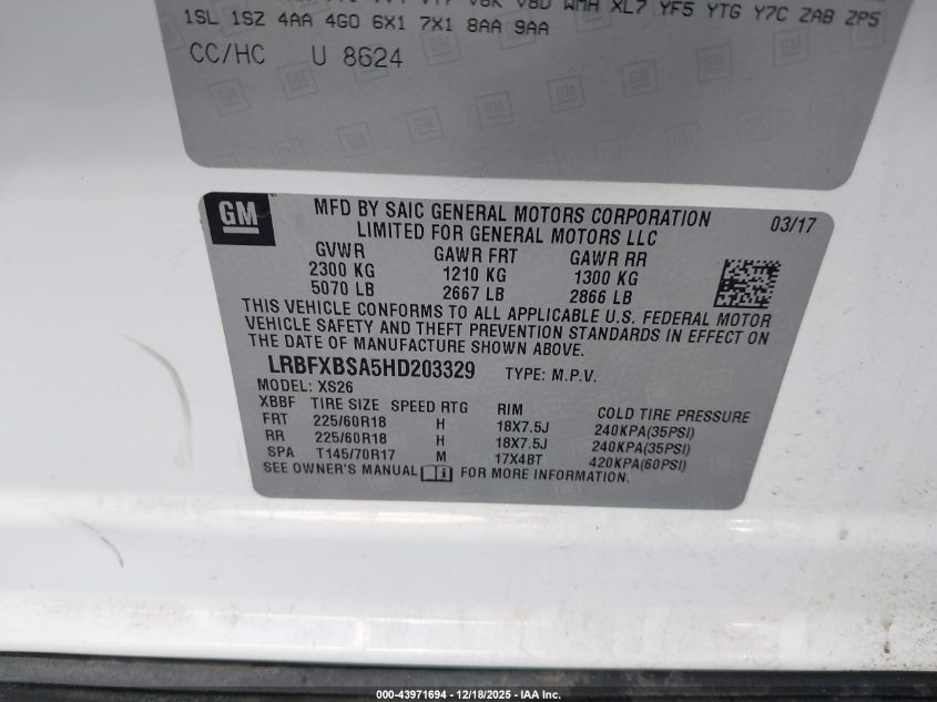 2017 Buick Envision Essence VIN: LRBFXBSA5HD203329 Lot: 43971694