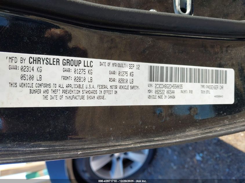 2013 Dodge Charger Se VIN: 2C3CDXBG2DH550035 Lot: 43971710