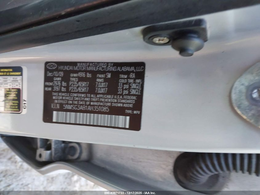 2010 Hyundai Santa Fe Gls VIN: 5NMSG3AB1AH351085 Lot: 43971733