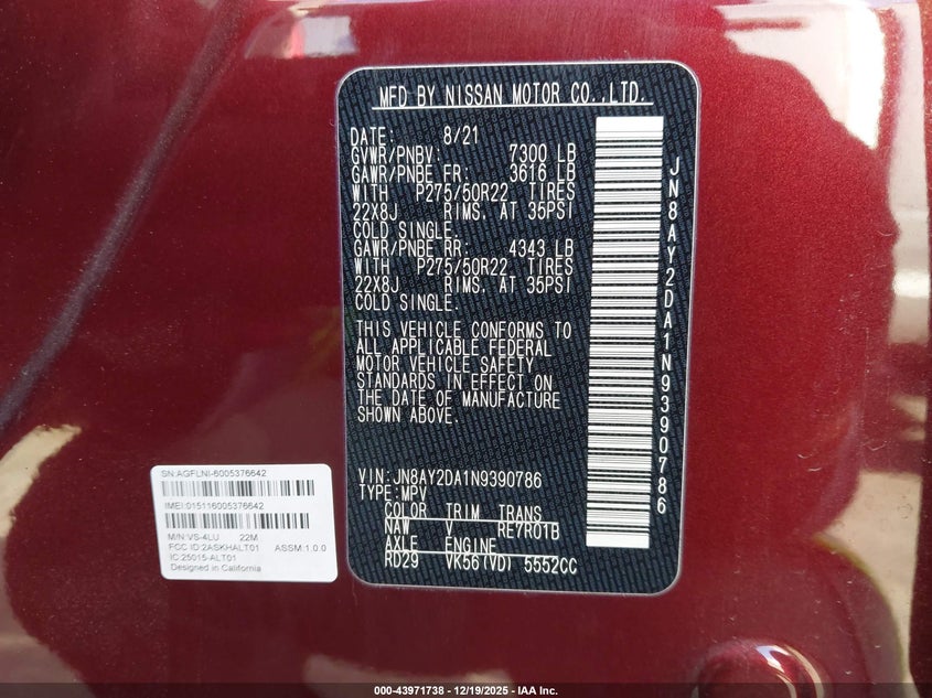 JN8AY2DA1N9390786 2022 NISSAN ARMADA photo no. 9