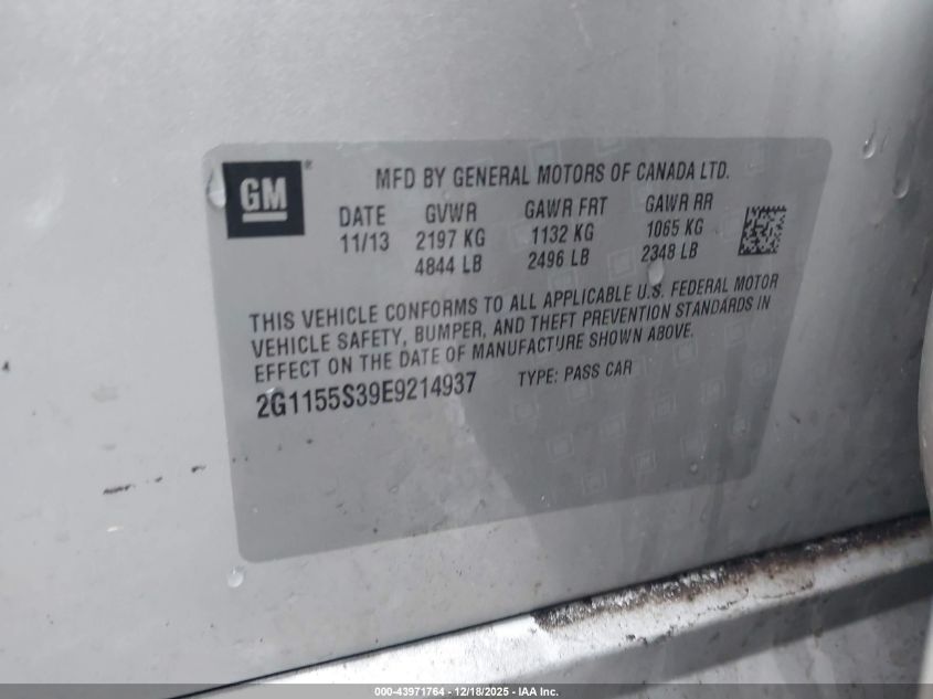 2014 Chevrolet Impala 2Lz VIN: 2G1155S39E9214937 Lot: 43971764