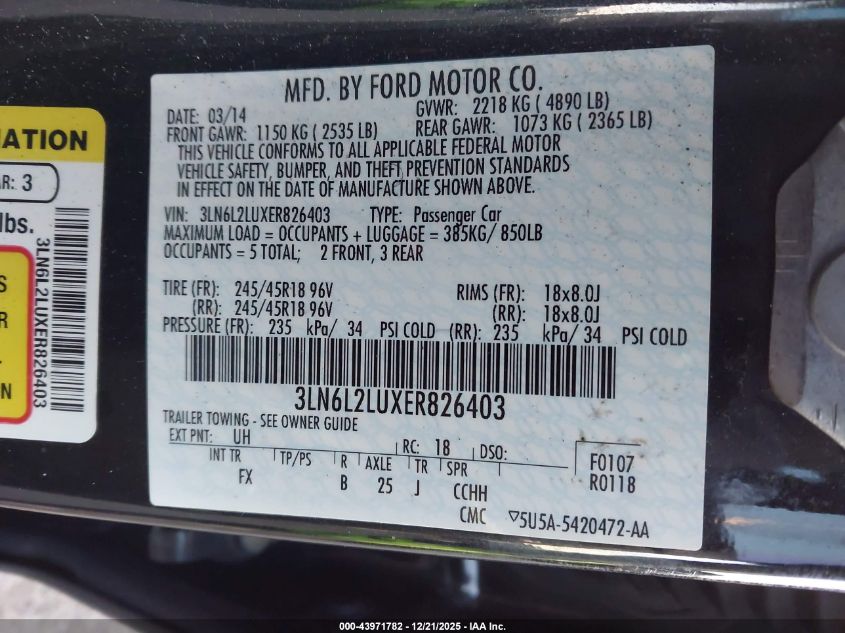 2014 Lincoln Mkz Hybrid VIN: 3LN6L2LUXER826403 Lot: 43971782